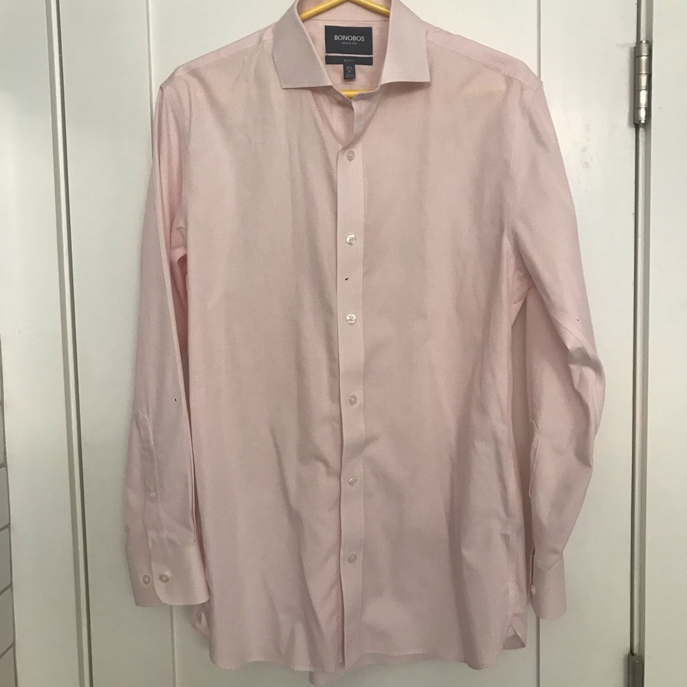 Men’s Bonobos Slim Fit Pink 100% Cotton Shirt - Size 15.5 / 33 - Picture 2 of 10